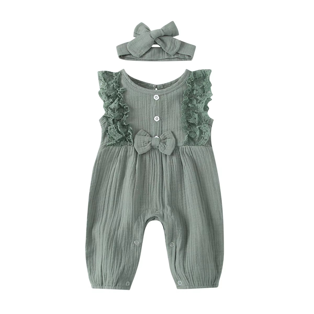 LunaLinen ā Baby Girl Cotton Romper & Headdress Set