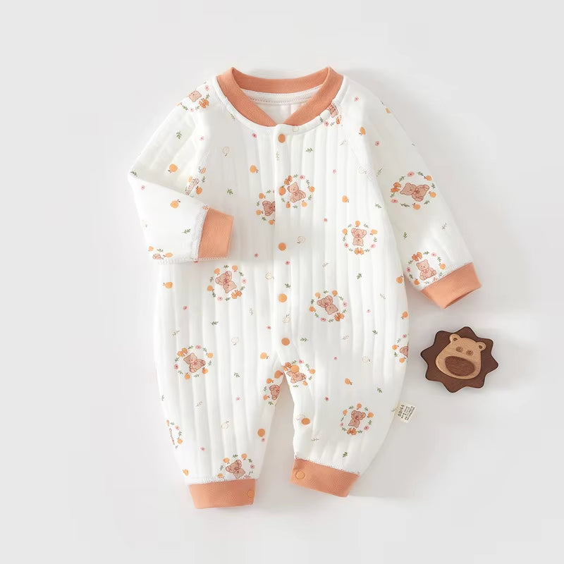 CuddleCub⢠Cartoon Bear Romper â Soft Autumn & Winter Bodysuit for Baby Boys and Girls