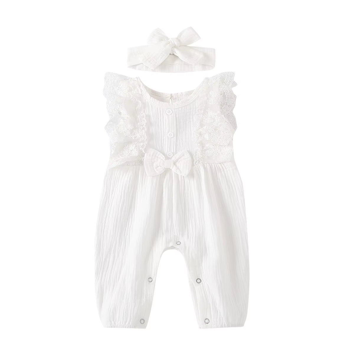 LunaLinen ā Baby Girl Cotton Romper & Headdress Set