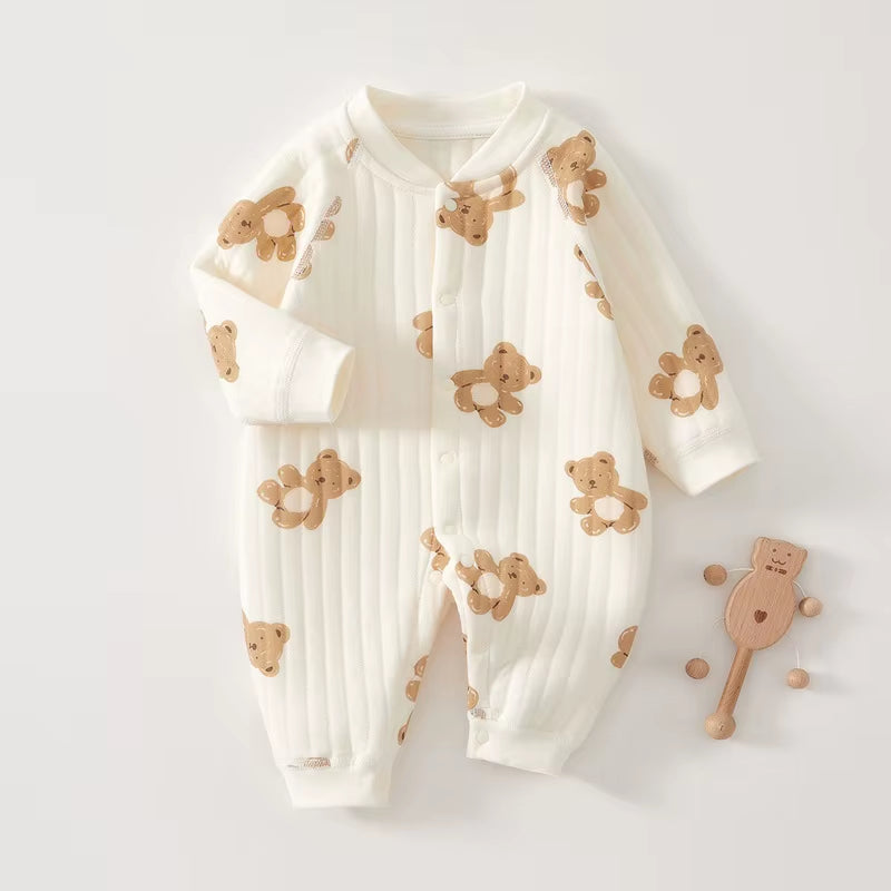 CuddleCub⢠Cartoon Bear Romper â Soft Autumn & Winter Bodysuit for Baby Boys and Girls