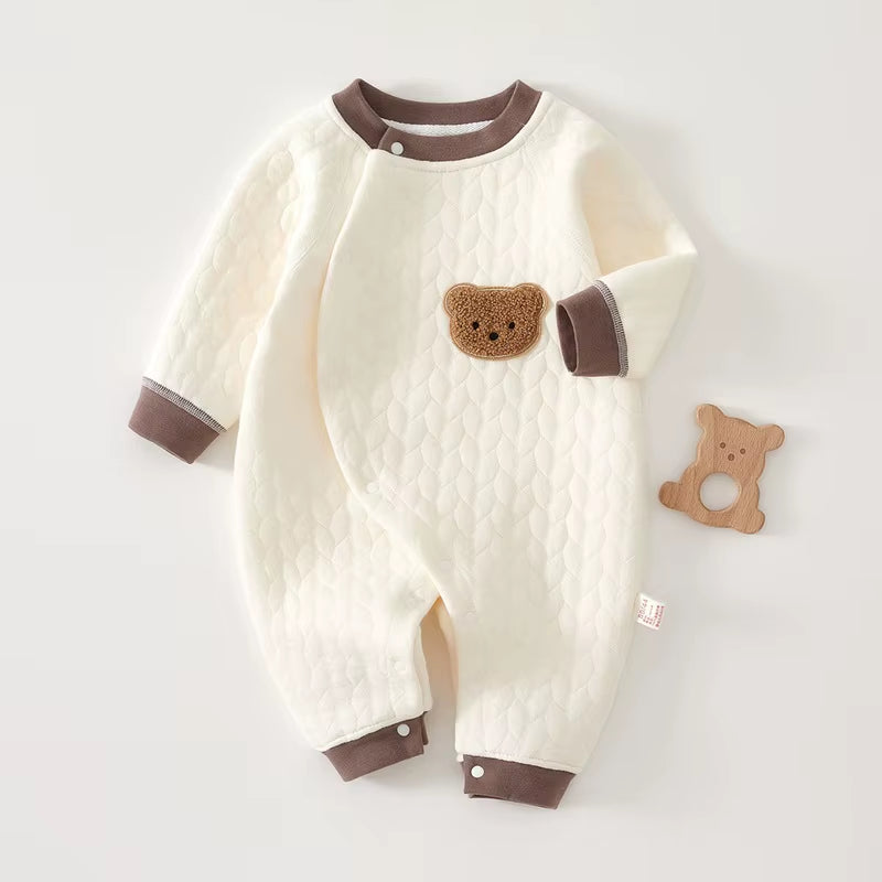 CuddleCub⢠Cartoon Bear Romper â Soft Autumn & Winter Bodysuit for Baby Boys and Girls