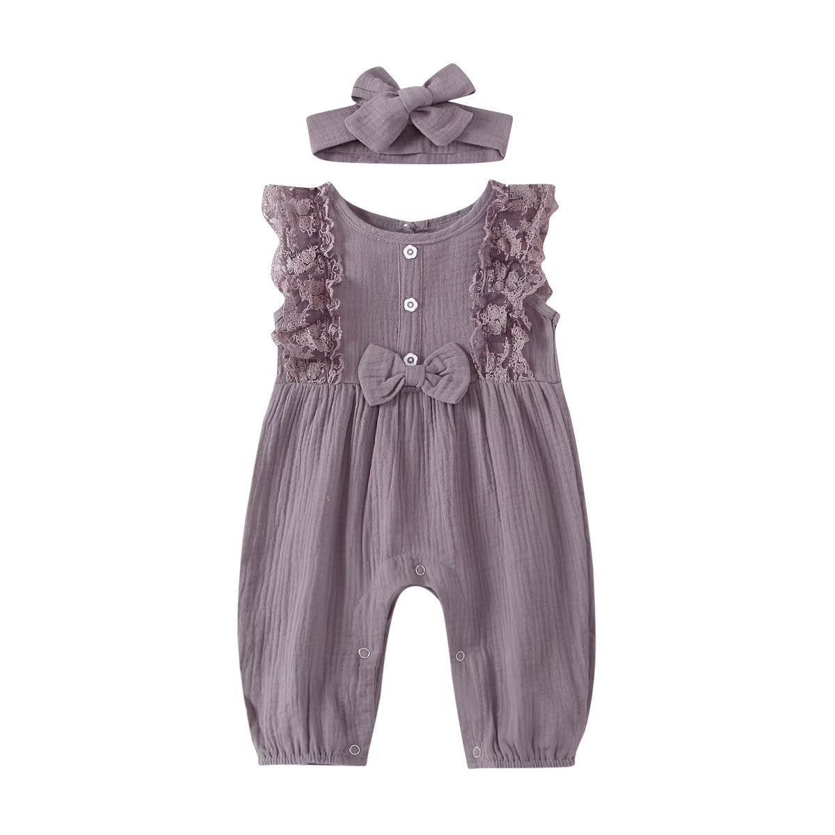 LunaLinen ā Baby Girl Cotton Romper & Headdress Set