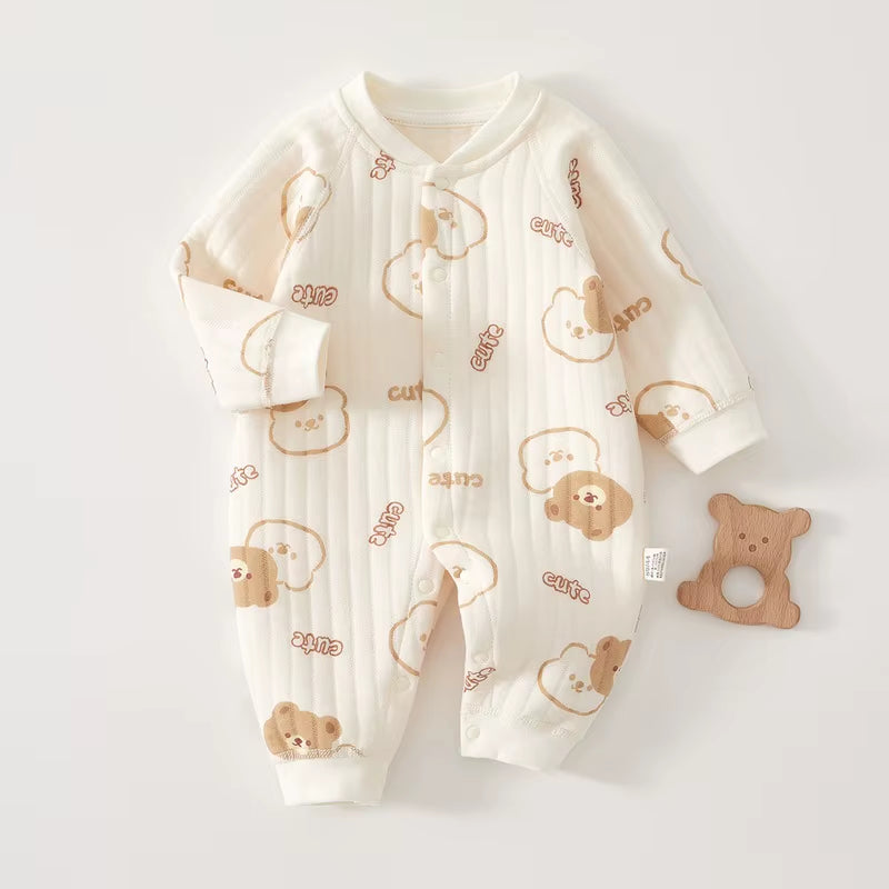 CuddleCub⢠Cartoon Bear Romper â Soft Autumn & Winter Bodysuit for Baby Boys and Girls