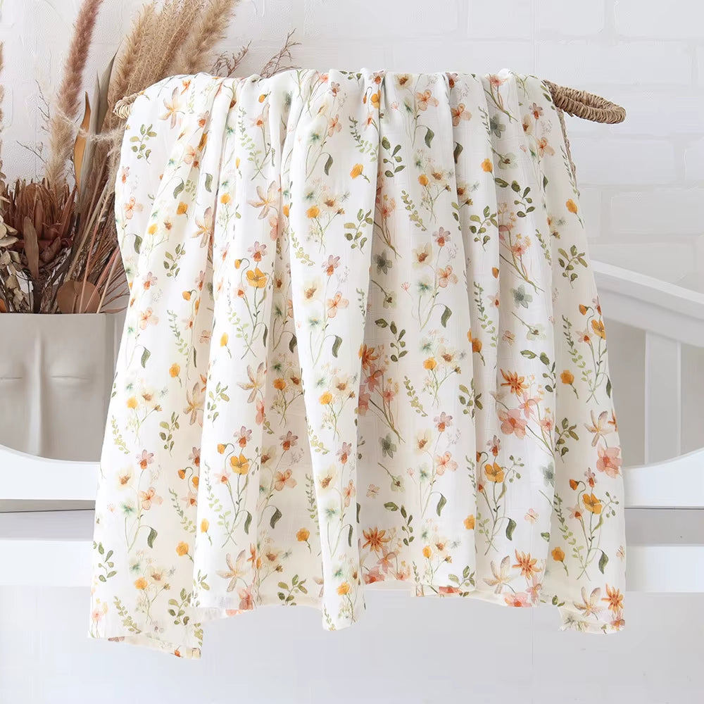 Bamboo Muslin Swaddle Blanket Baby Blankets Newborn Cotton Bedding Cover Floral Leaf Print Blankets and Diapers