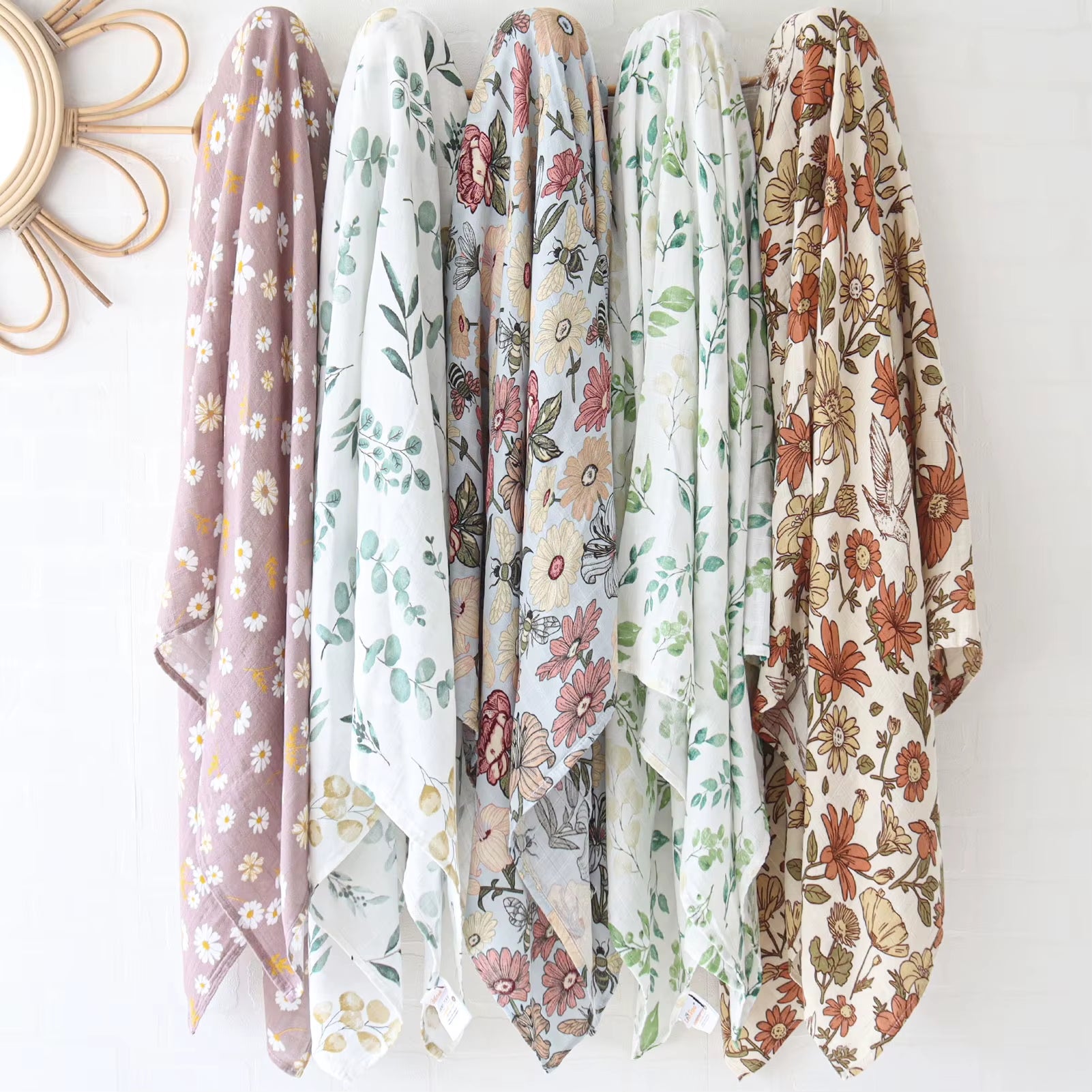 Bamboo Muslin Swaddle Blanket Baby Blankets Newborn Cotton Bedding Cover Floral Leaf Print Blankets and Diapers