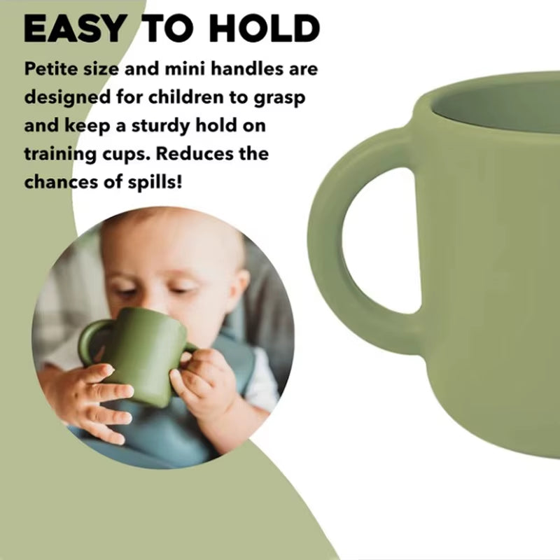Silicone Baby Cup Spoon Set Portable Water Bottle with Double Handle Leakproof Baby Cups Feeding Liquid Baby Item Baby Tableware