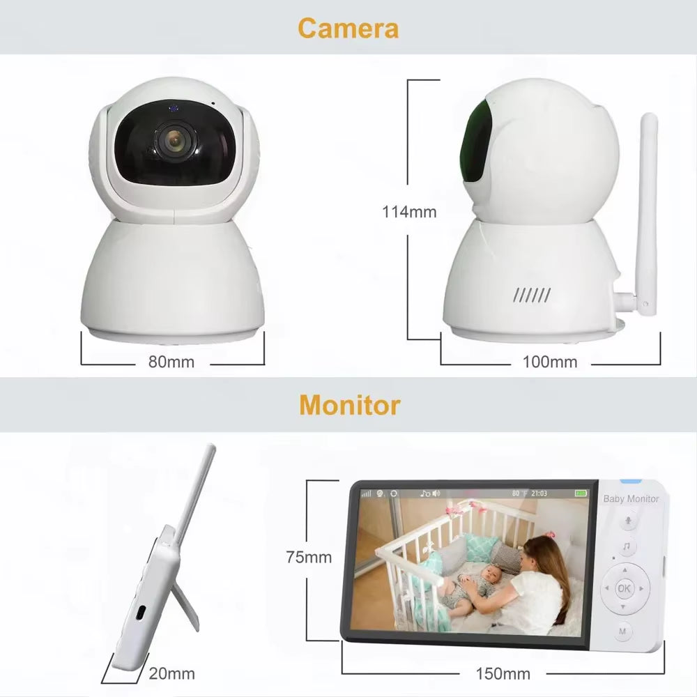 ABM700 Baby Monitor 5.0Inch 5000Mah Battery with PTZ Wireless Video Camera 2-Way Audio VOX Lullaby Night Vision Babysitter