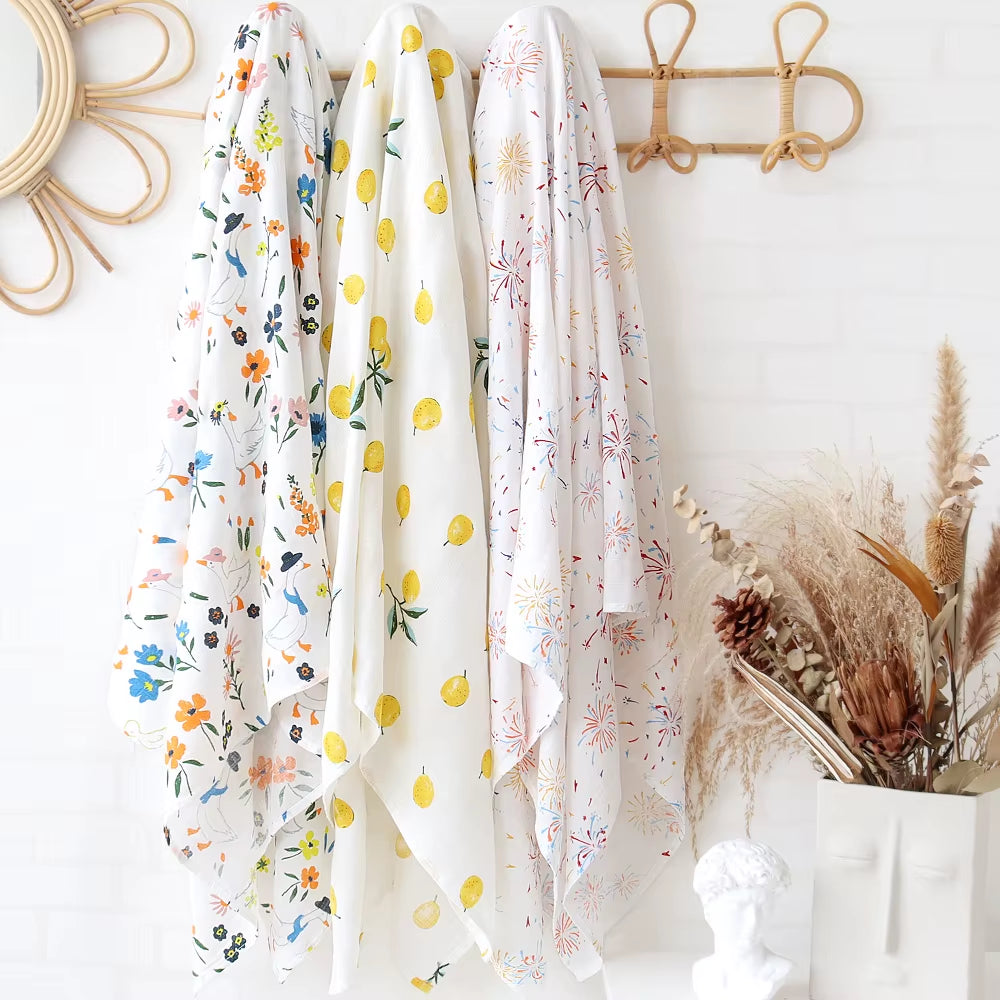 Bamboo Muslin Swaddle Blanket Baby Blankets Newborn Cotton Bedding Cover Floral Leaf Print Blankets and Diapers