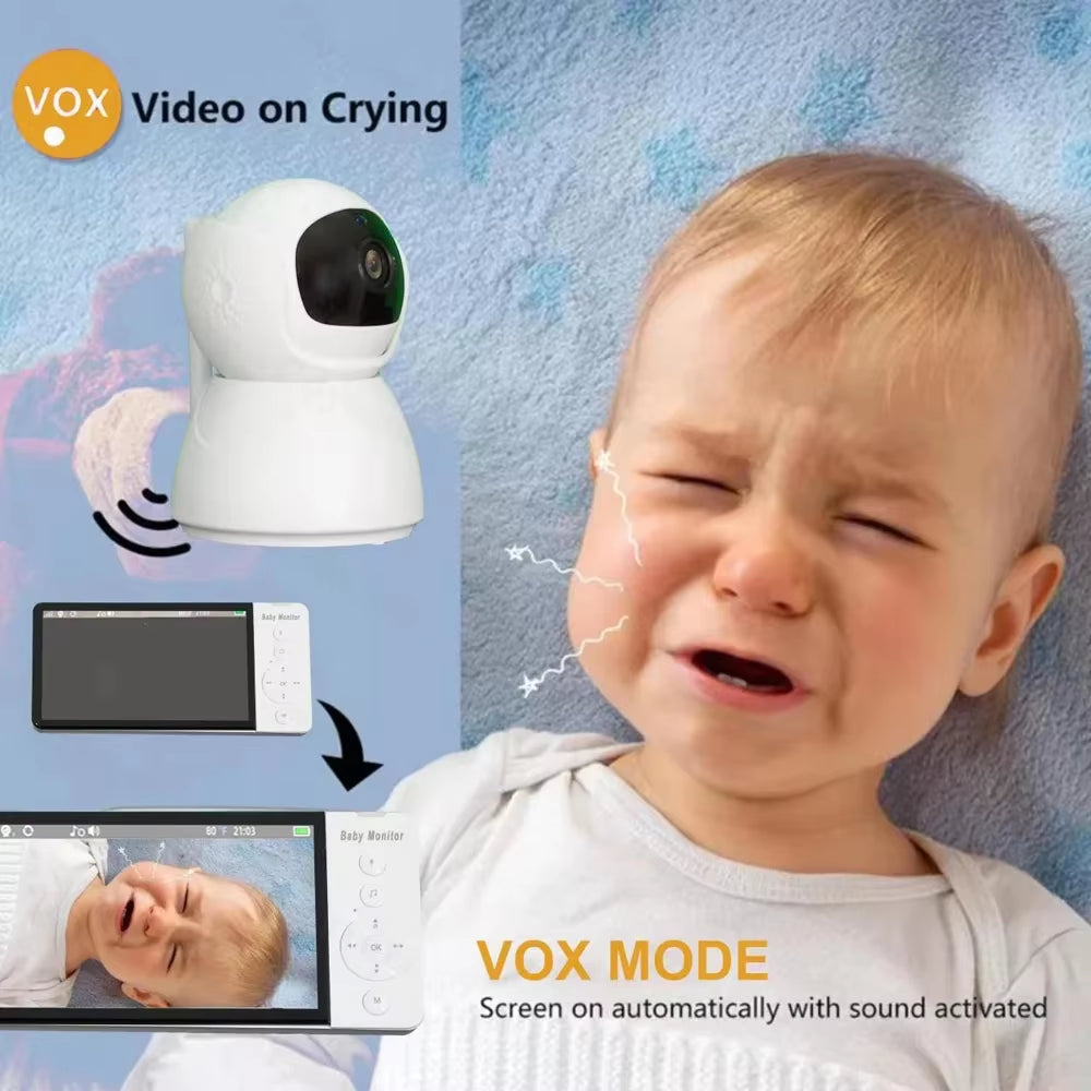 ABM700 Baby Monitor 5.0Inch 5000Mah Battery with PTZ Wireless Video Camera 2-Way Audio VOX Lullaby Night Vision Babysitter