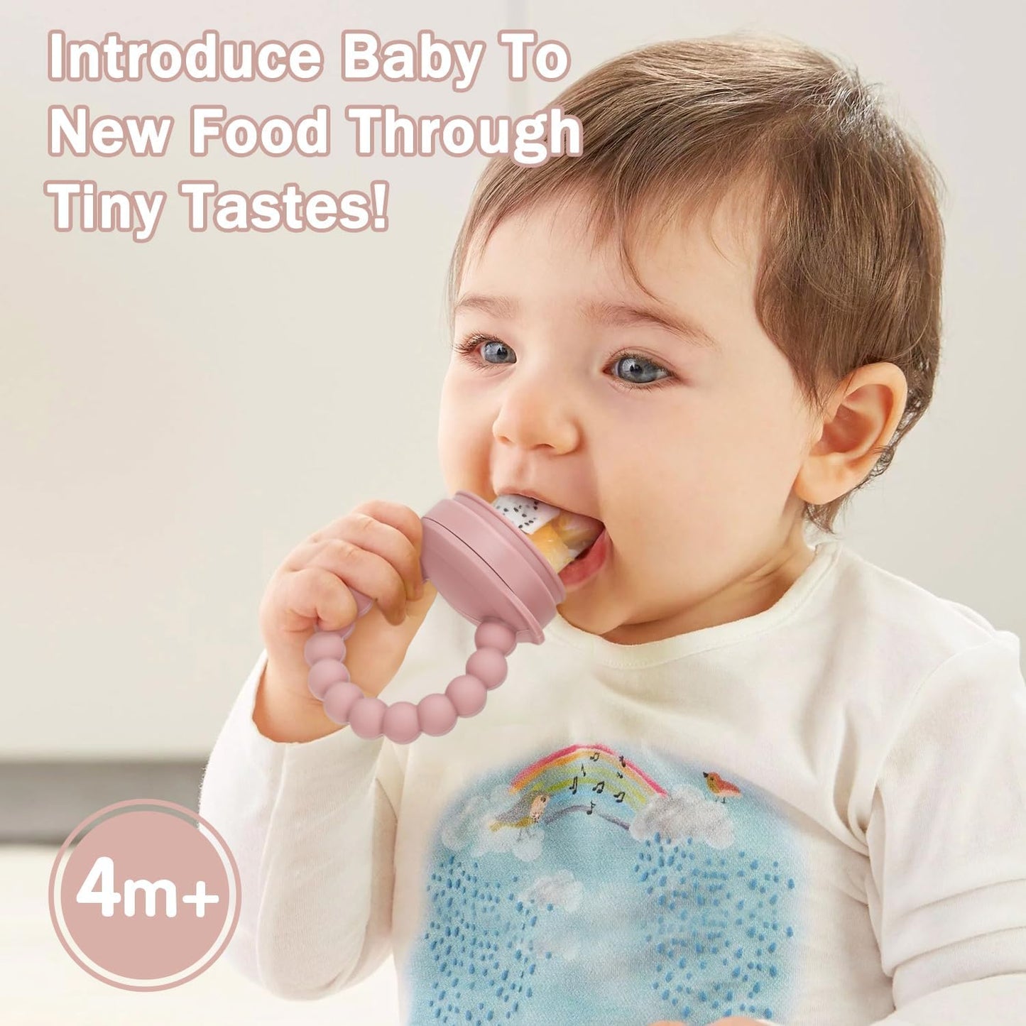 3 Pack Silicone Teething Mitten for Babies with Baby Fruit Food Feeder & Freezer Tray Set, BPA Free Infant Teething Relief Toy for 3 Month+, Additional Silicone Sacs
