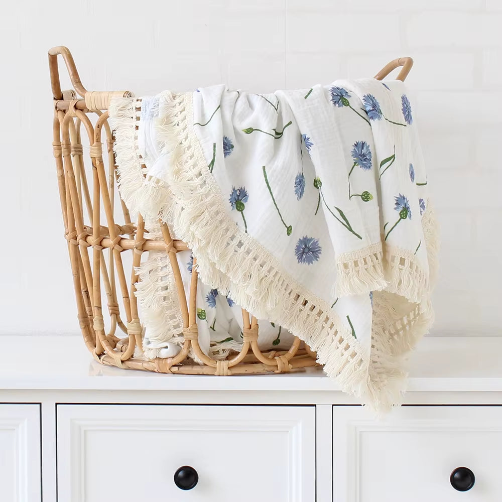 100% Cotton Baby Blankets Newborn for Boys Girls Muslin Swaddle Blankets Flower Print Bedding Quilt Swaddle