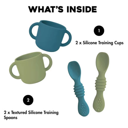 Silicone Baby Cup Spoon Set Portable Water Bottle with Double Handle Leakproof Baby Cups Feeding Liquid Baby Item Baby Tableware