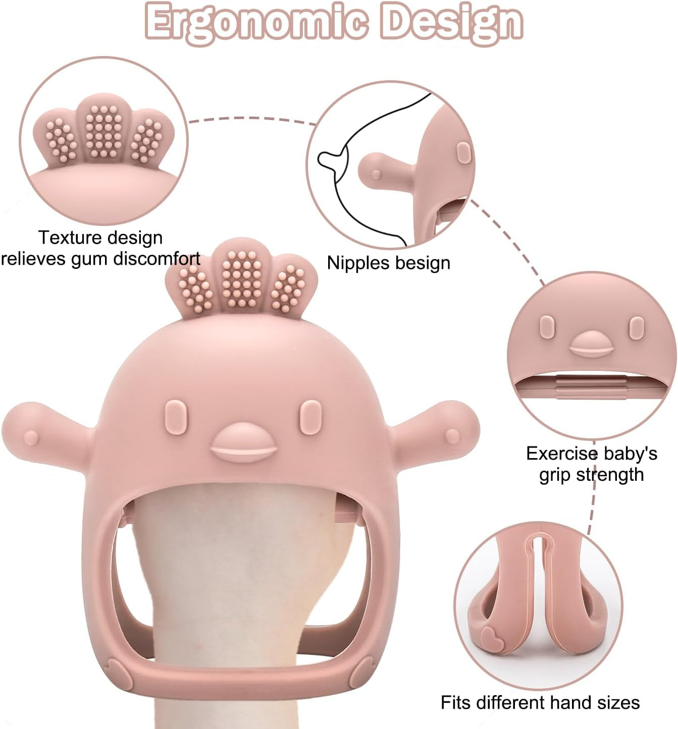 3 Pack Silicone Teething Mitten for Babies with Baby Fruit Food Feeder & Freezer Tray Set, BPA Free Infant Teething Relief Toy for 3 Month+, Additional Silicone Sacs