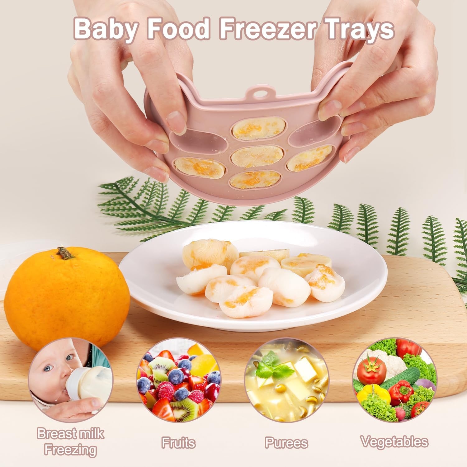 3 Pack Silicone Teething Mitten for Babies with Baby Fruit Food Feeder & Freezer Tray Set, BPA Free Infant Teething Relief Toy for 3 Month+, Additional Silicone Sacs