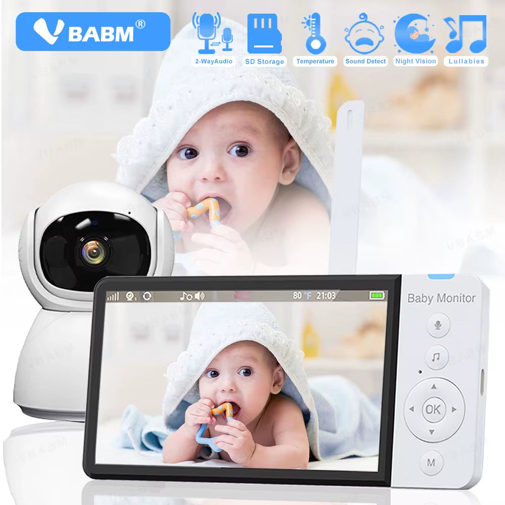ABM700 Baby Monitor 5.0Inch 5000Mah Battery with PTZ Wireless Video Camera 2-Way Audio VOX Lullaby Night Vision Babysitter