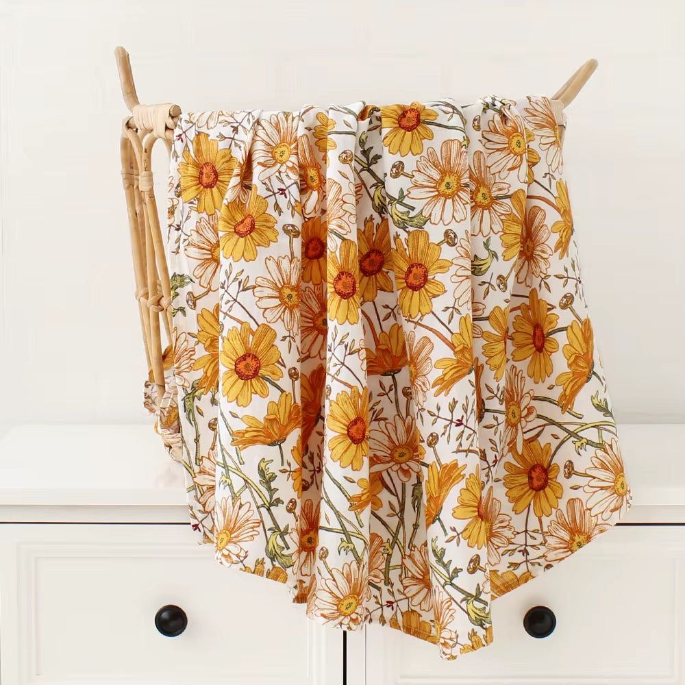 Bamboo Muslin Swaddle Blanket Baby Blankets Newborn Cotton Bedding Cover Floral Leaf Print Blankets and Diapers