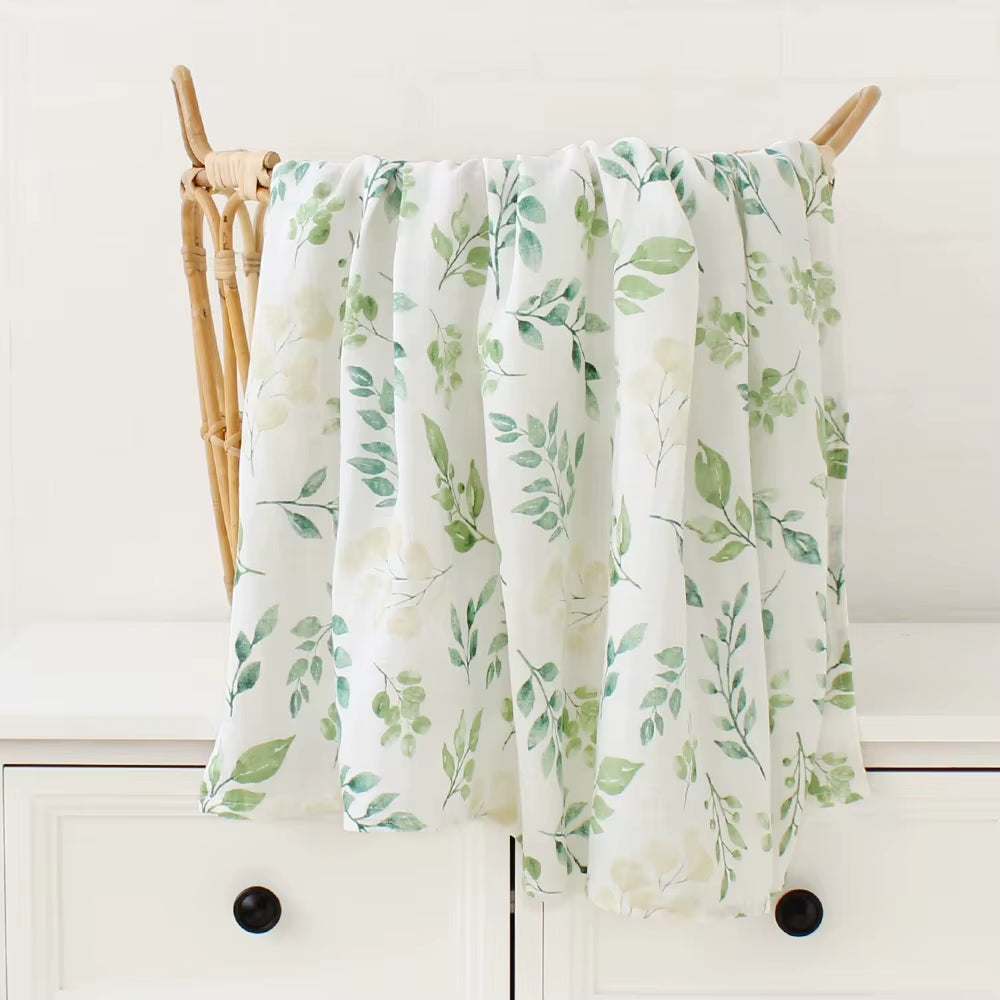 Bamboo Muslin Swaddle Blanket Baby Blankets Newborn Cotton Bedding Cover Floral Leaf Print Blankets and Diapers
